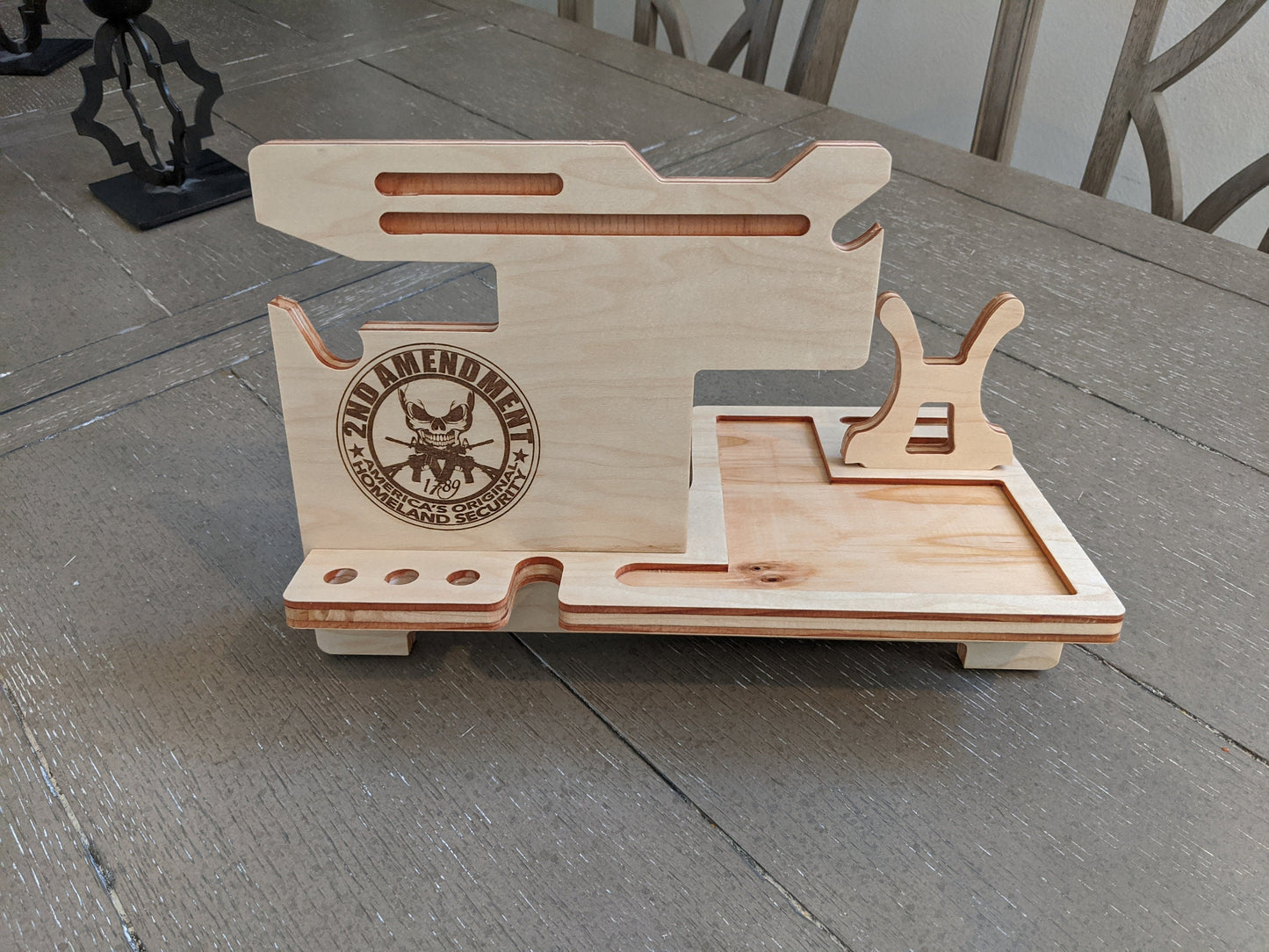 Personalized gift for men, GUN VALET tray, Police gift, fathers day, Phone Docking Station for gun, Charging Station, Night Organizer