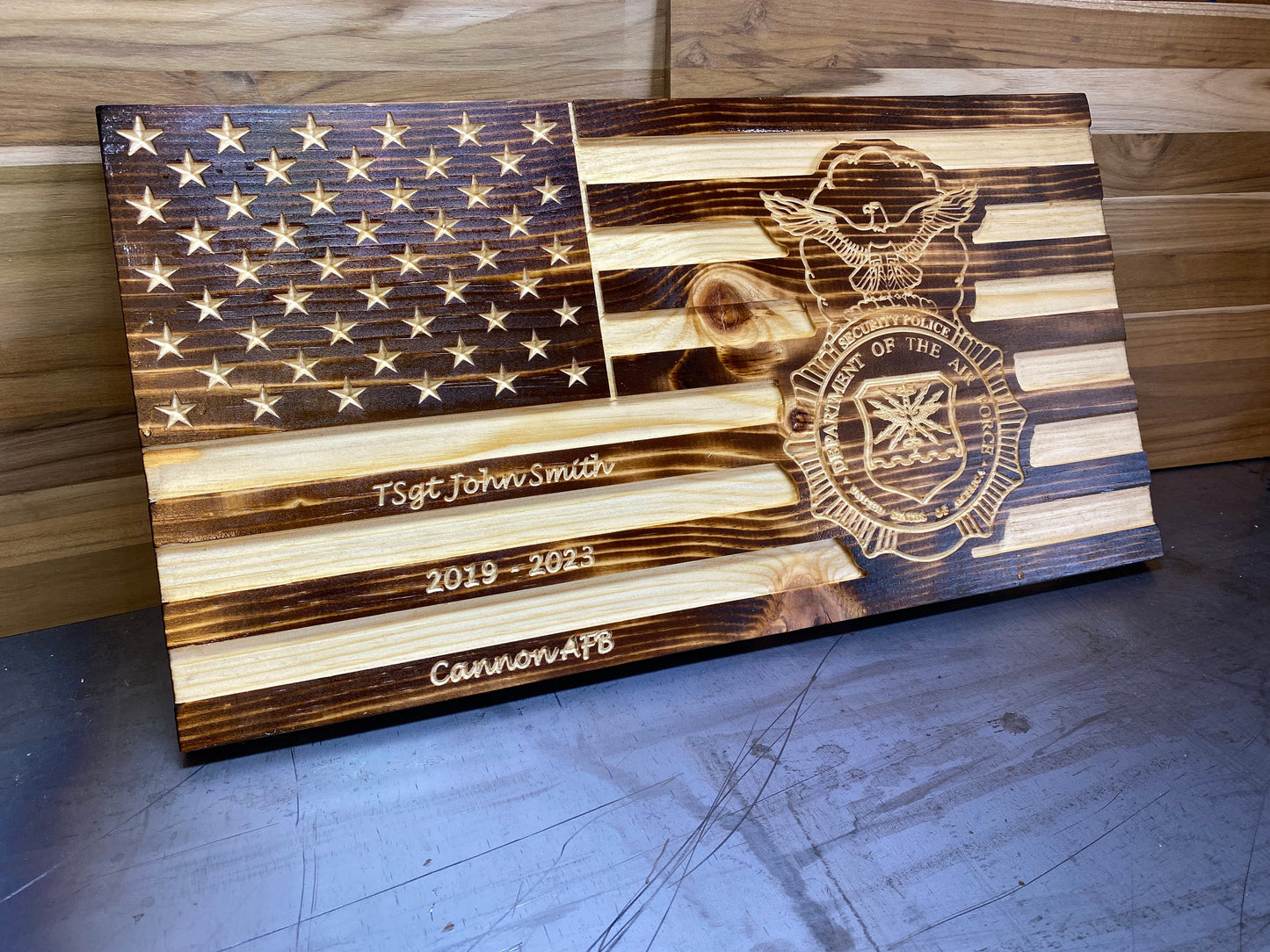 Security Forces. USAF, Navy, Marine, DOD going away gift, custom engraved and CNC carved