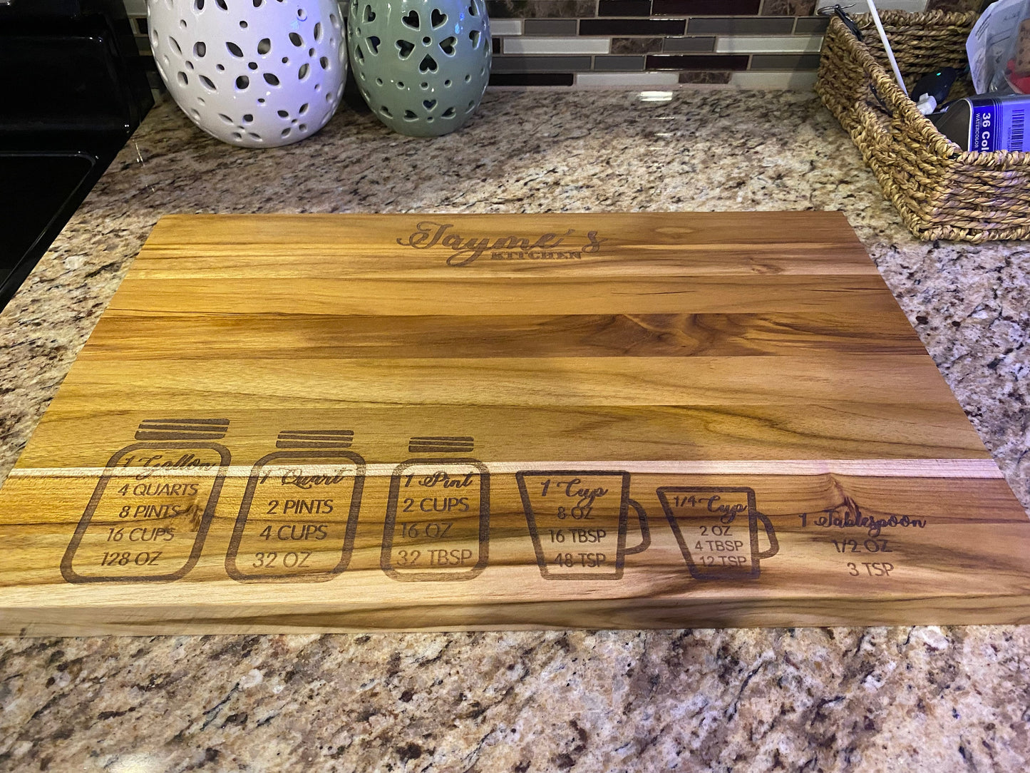 Measuring Cup Cutting Board, charcuterie serving tray - gift new homeowner, personalized with name