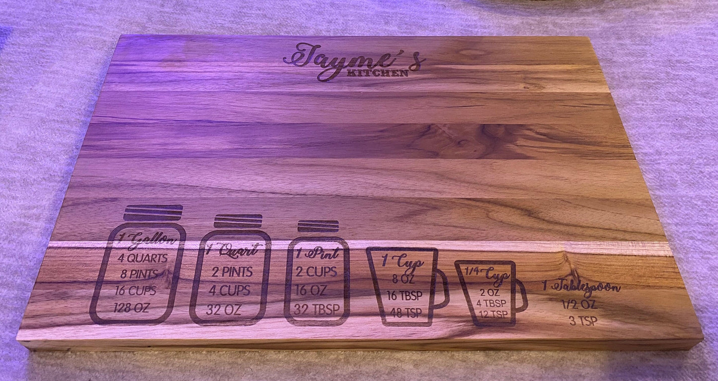 Measuring Cup Cutting Board, charcuterie serving tray - gift new homeowner, personalized with name